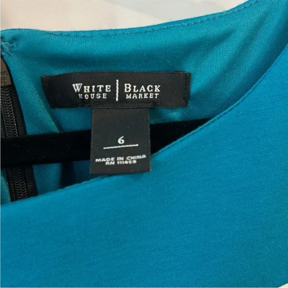 White House Black Market Teal and Black Colorblock Sheath Dress - Picture 2 of 3